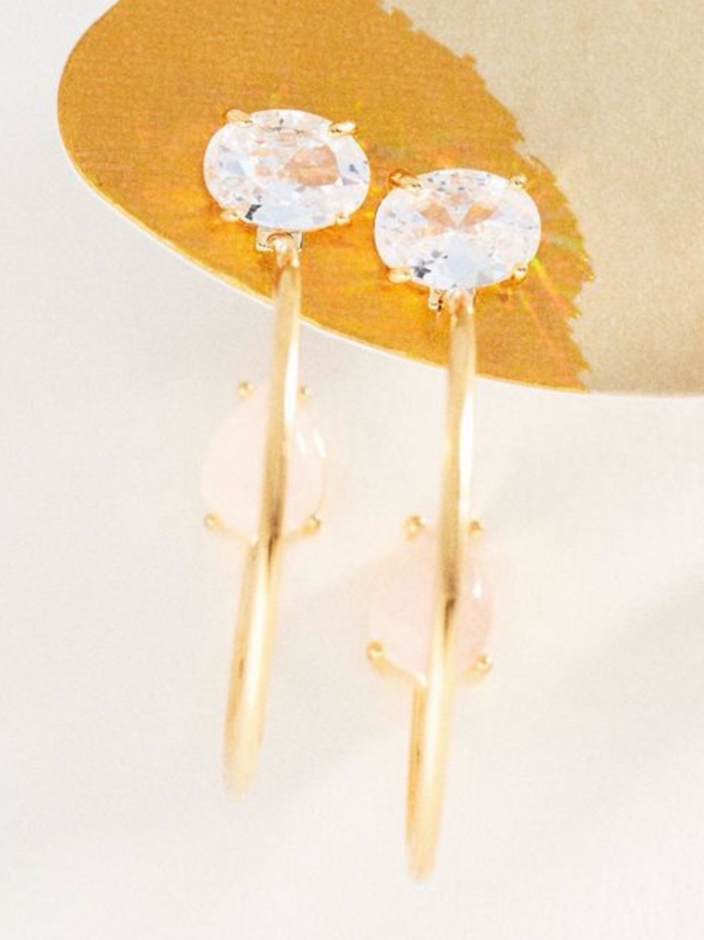 Anthropologie Gold Hoops with Clear and Blush Champagne Stones - NWT
